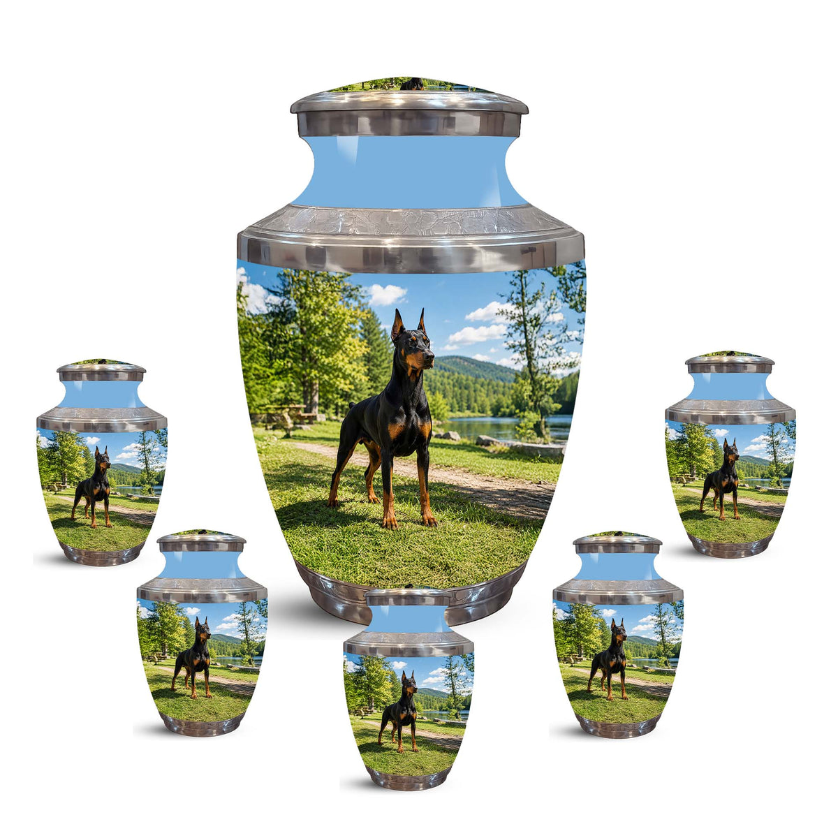 Custom Doberman Dog Pinscher Memorial Urn – Elegant Aluminum Pet Urn
