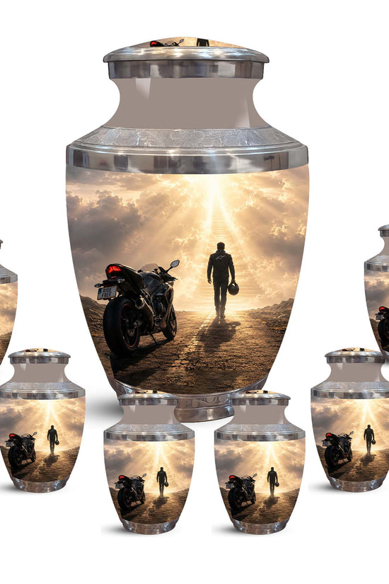 Heavenly Stairs Motor Bike Rider Urn - Custom Memorial Tribute Urns For Ashes