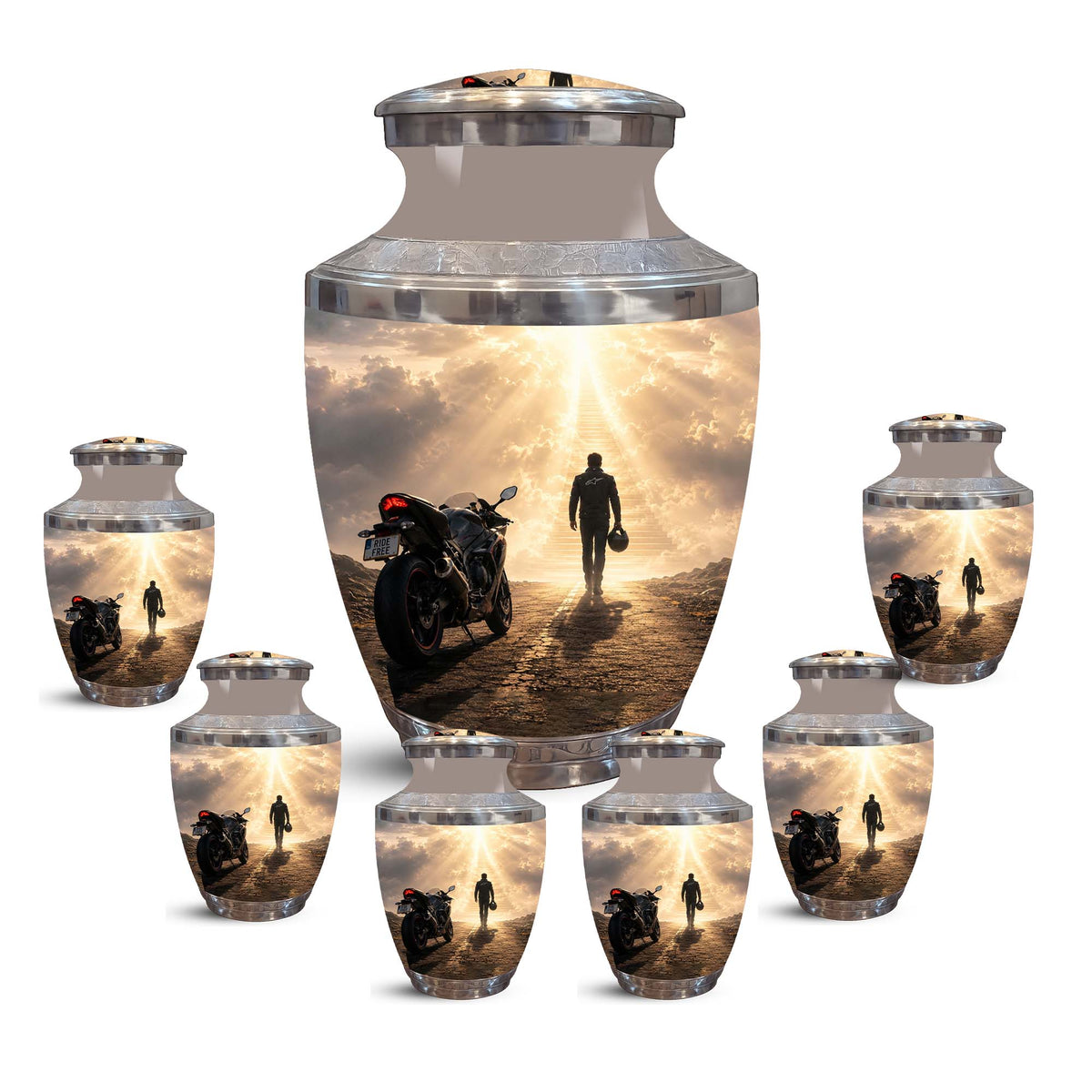 Heavenly Stairs Motor Bike Rider Urn - Custom Memorial Tribute Urns For Ashes