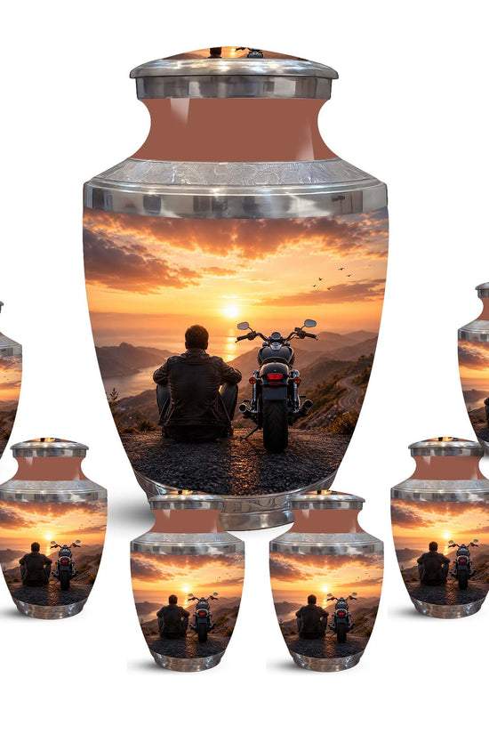 Peaceful Sunset Motorcycle Cremation Urn – Memorial Tribute to Biker Ashes