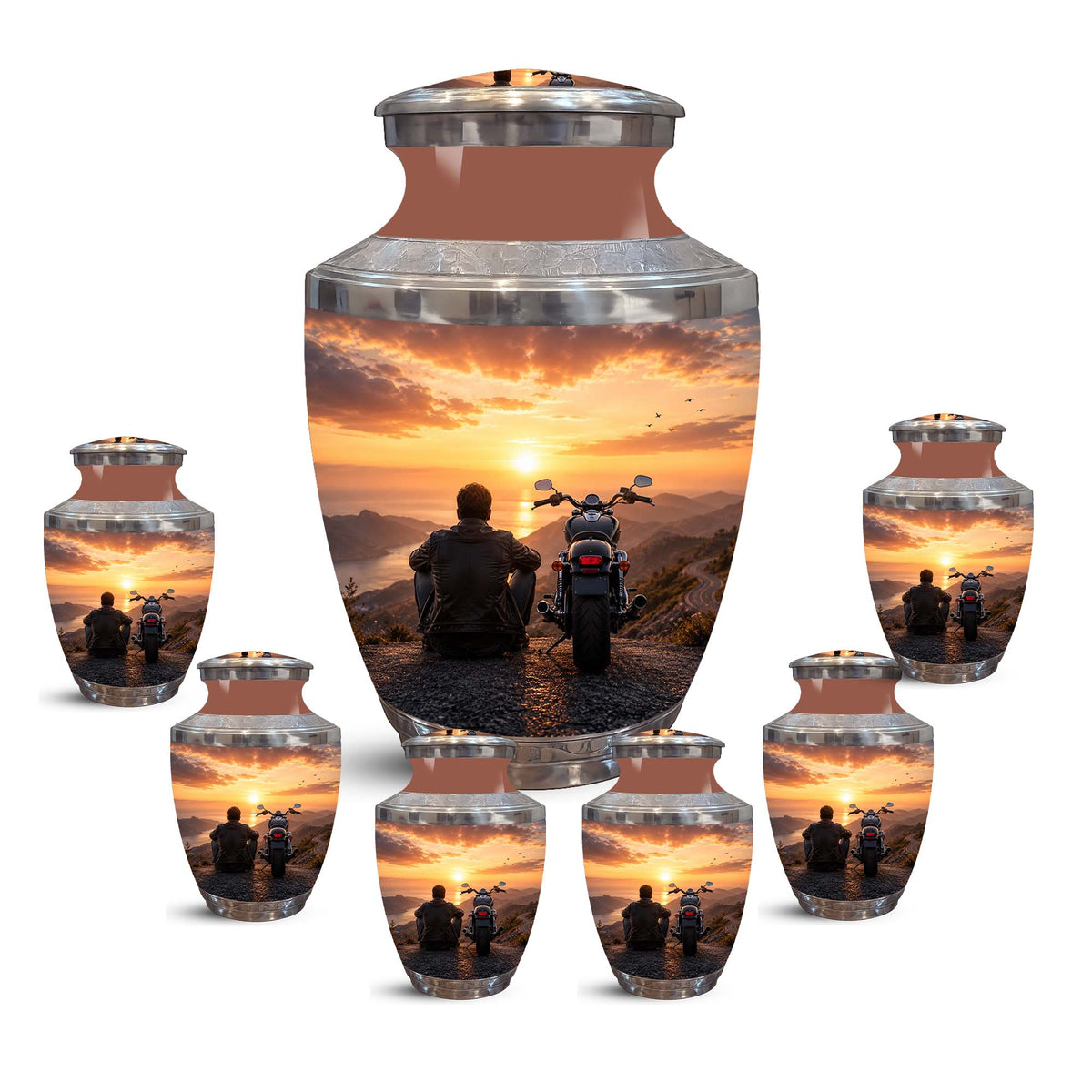 Peaceful Sunset Motorcycle Cremation Urn – Memorial Tribute to Biker Ashes