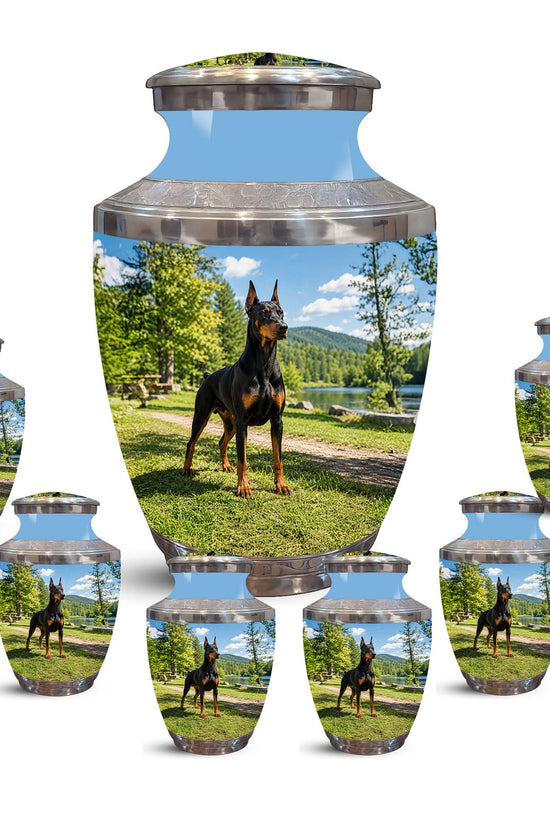 Custom Doberman Dog Pinscher Memorial Urn – Elegant Aluminum Pet Urn