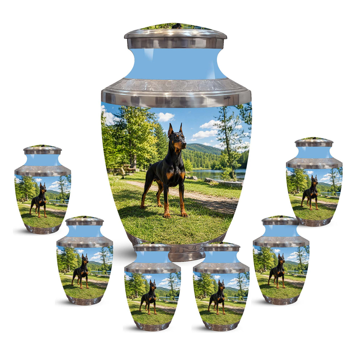 Custom Doberman Dog Pinscher Memorial Urn – Elegant Aluminum Pet Urn