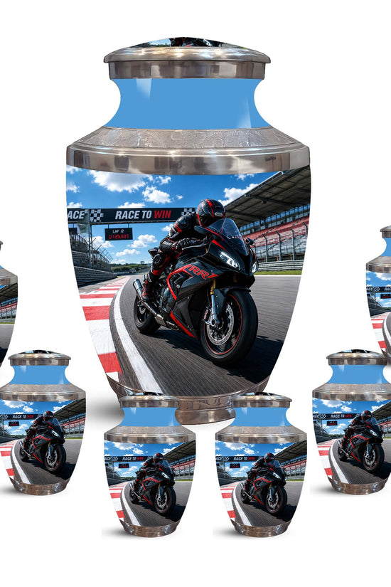 Sports Bike On Race Track Urn - Premium Urns For Motor Bike Lover's Ashes