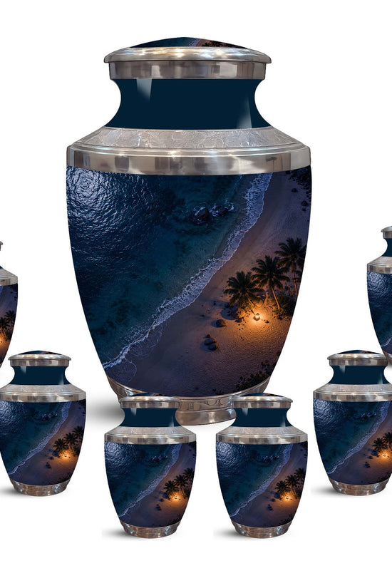 Night Beach & Ocean Memorial Urn – Peaceful Aluminum Cremation Urn