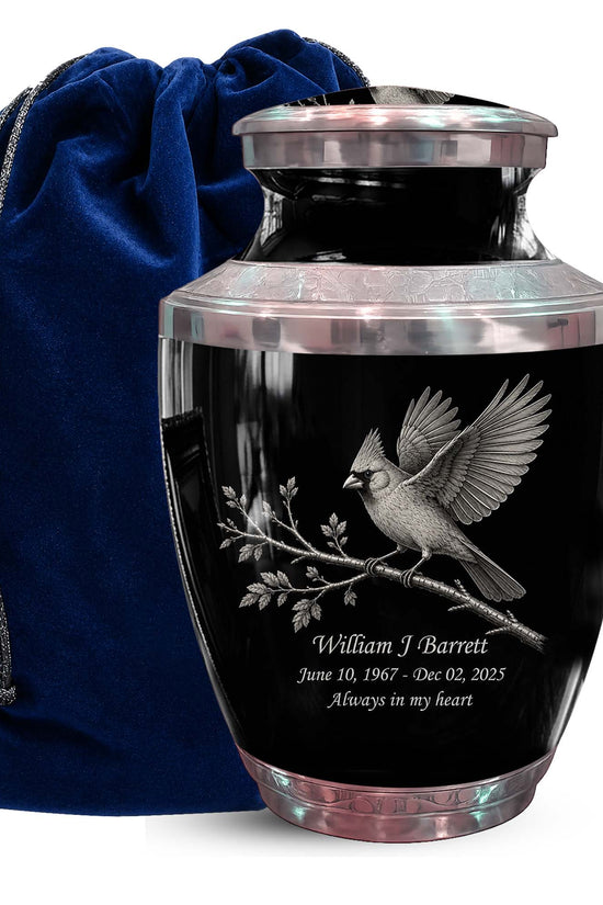 Black Cardinal Bird Cremation Urn - Balck Urn For Men & Women