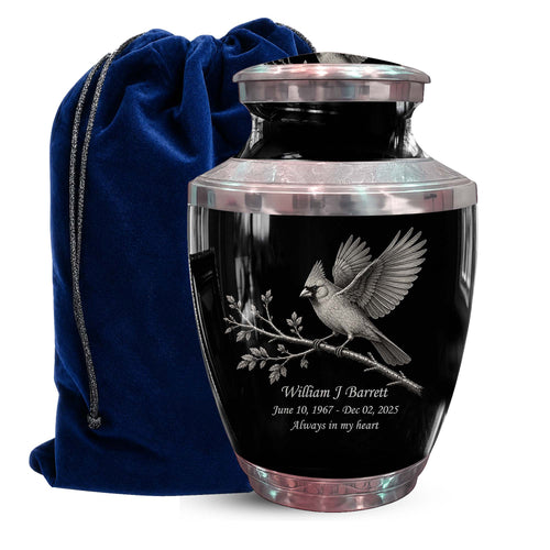Black Cardinal Bird Cremation Urn - Balck Urn For Men & Women