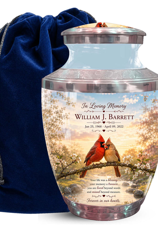 Cardinal Bird Pair Themed Urn - Bird Memorial Urn For Lovers