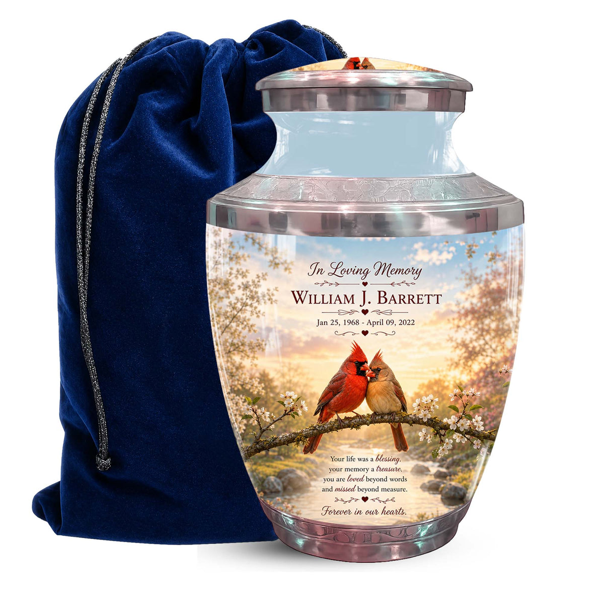 Cardinal Bird Pair Themed Urn - Bird Memorial Urn For Lovers
