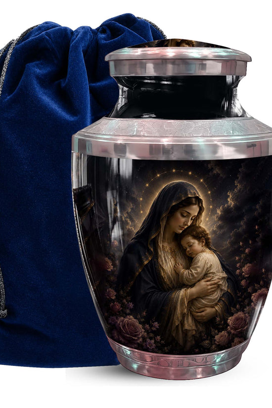 Mother Mary & Infant Jesus Urn – Religious Funeral Urn for Mother
