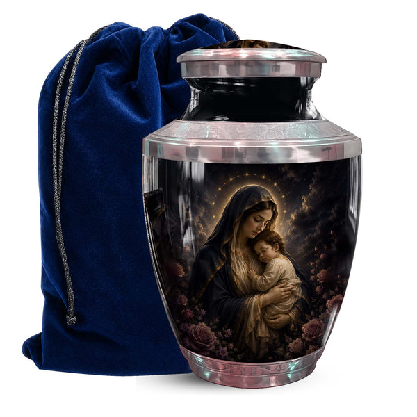 Mother Mary & Infant Jesus Urn – Religious Funeral Urn for Mother