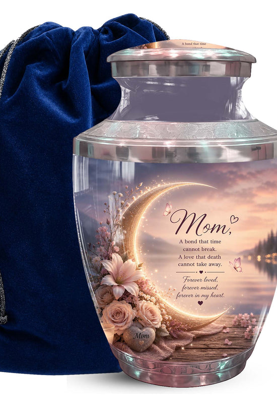 Memorial Urn for Mom – Floral Crescent Moon Cremation Urn