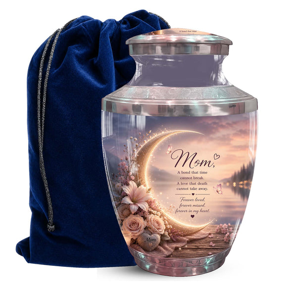 Memorial Urn for Mom – Floral Crescent Moon Cremation Urn