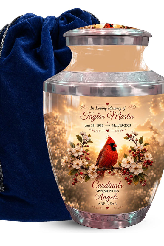 Red Cardinal Bird Memorial Urn - Floral Funeral Urns For Ashes