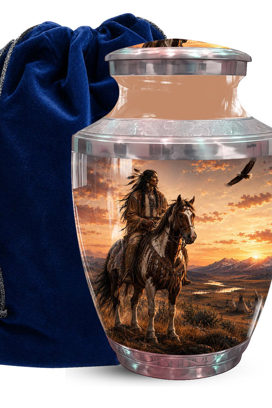 Horse Rider Urn For Men - Native American Warrior Memorial Urn