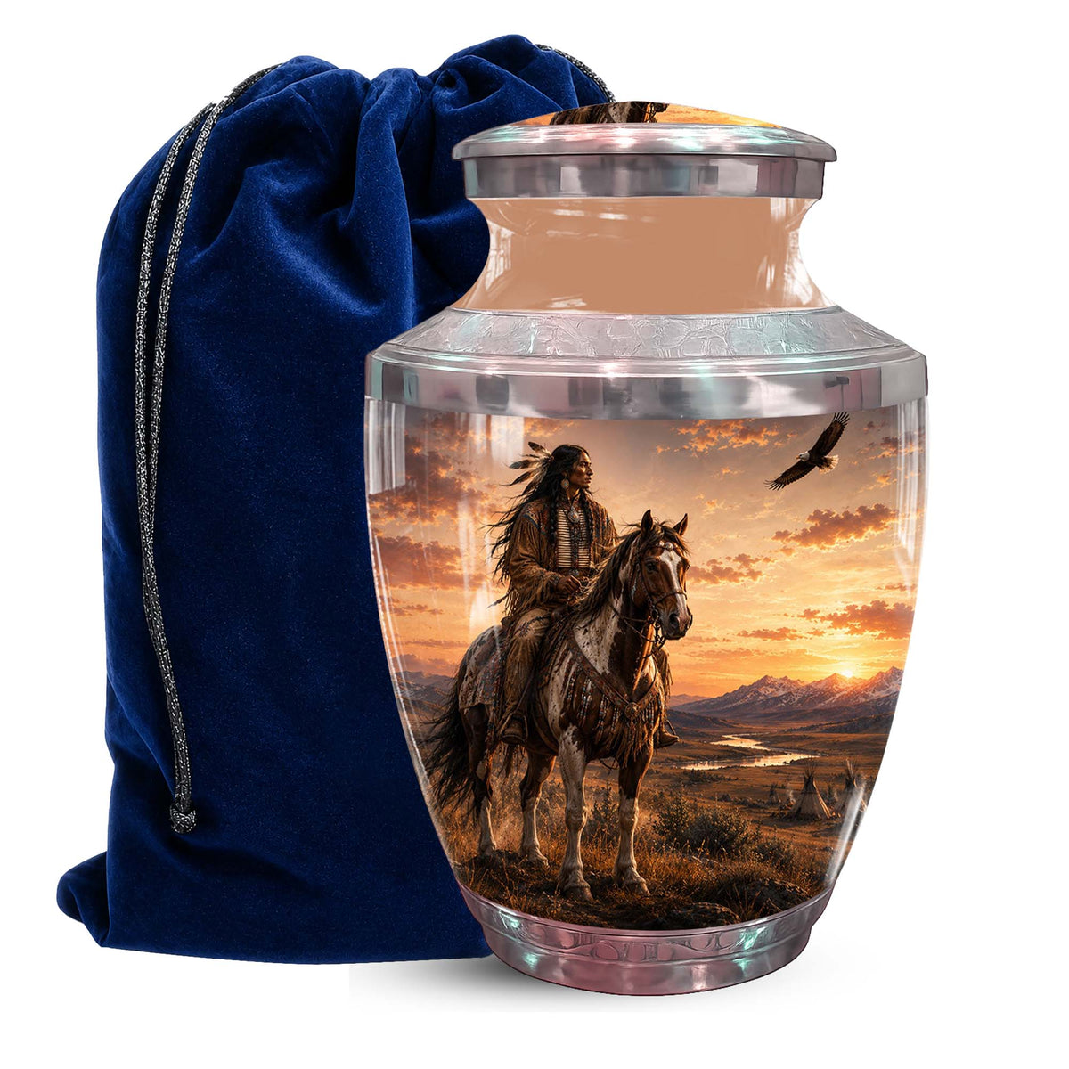 Horse Rider Urn For Men - Native American Warrior Memorial Urn