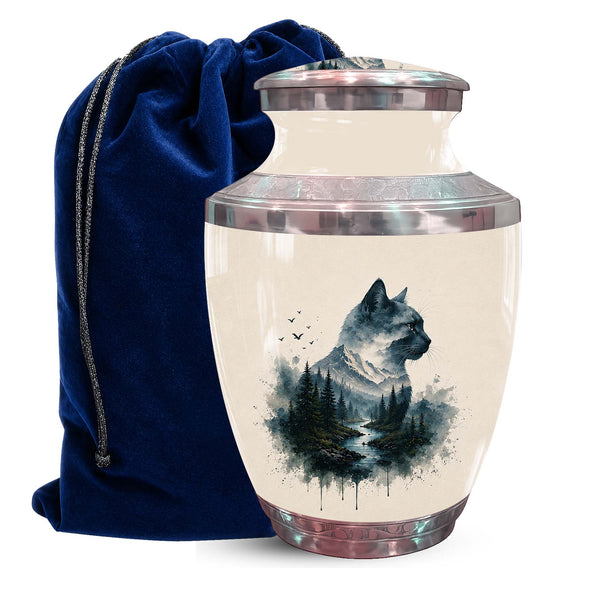 Cat Silhouette Cremation Urn For Pet - Nature Themed Urn For Cat