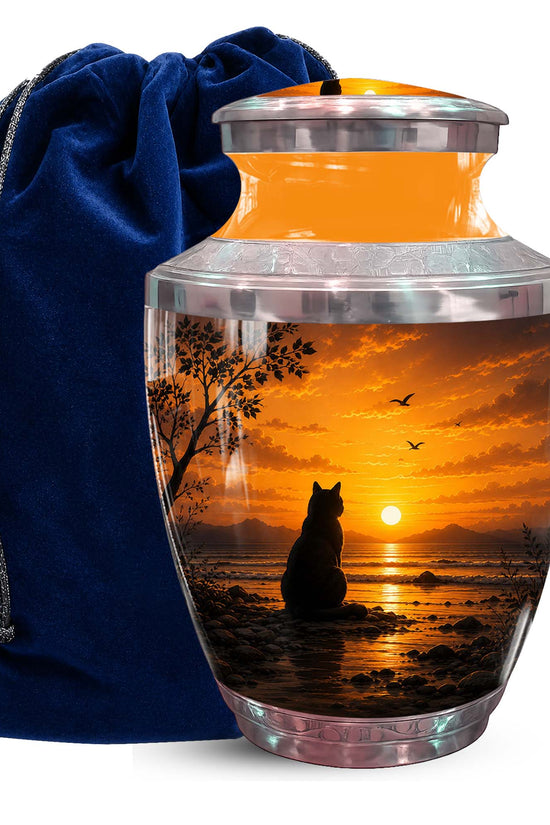 Cat Sunset Memorial Urn For Ashes - Sunset Cremation Urn For Pet