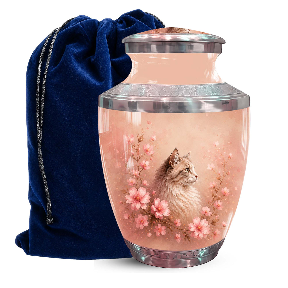 Cat Memorial Urn For Ashes - Floral Pet Cremation Urn