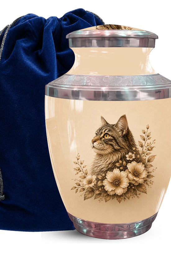 Cat Floral Urn For Ashes - Cat Themed Urns For Cremation