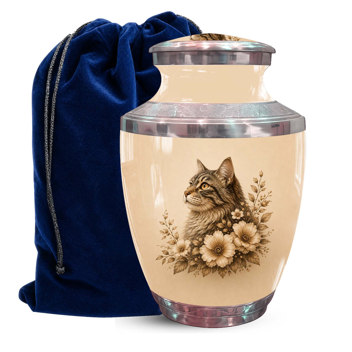Cat Floral Urn For Ashes - Cat Themed Urns For Cremation
