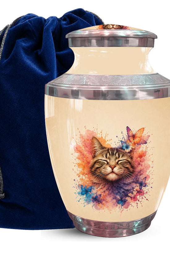 Cat Memorial Urn For Pet Ashes - Watercolor Butterfly Pet Urn