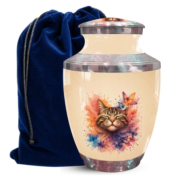 Cat Memorial Urn For Pet Ashes - Watercolor Butterfly Pet Urn