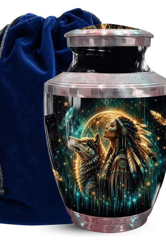 Native American Urn For Women - Wolf Memorial Urn For Ashes