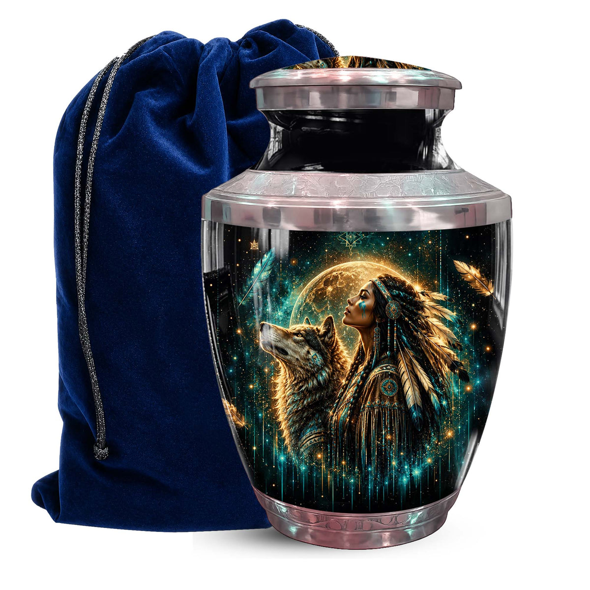 Native American Urn For Women - Wolf Memorial Urn For Ashes