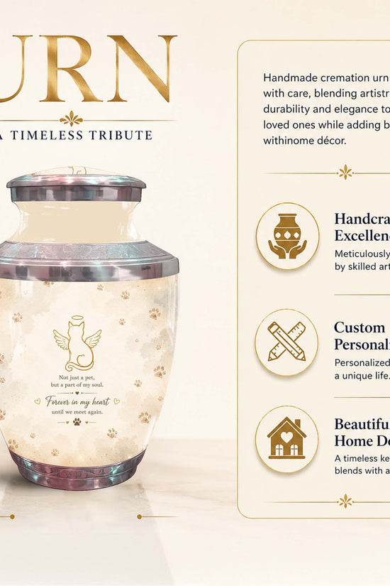 Angel Cat Memorial Urn For Pet Ashes - Pet Cremation Urn