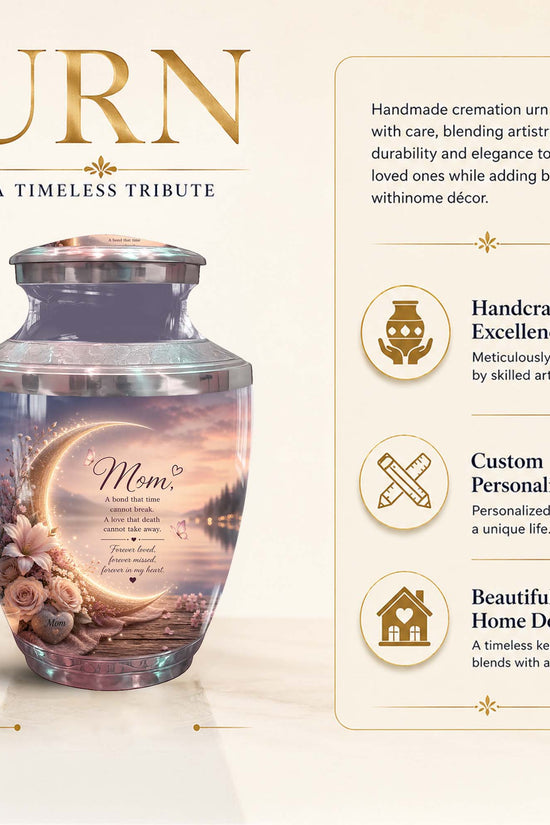 Memorial Urn for Mom – Floral Crescent Moon Cremation Urn