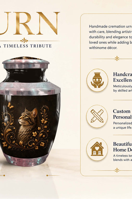Artistic Memorial Urn For Pet Ashes - Cat Themed Urn For Ashes