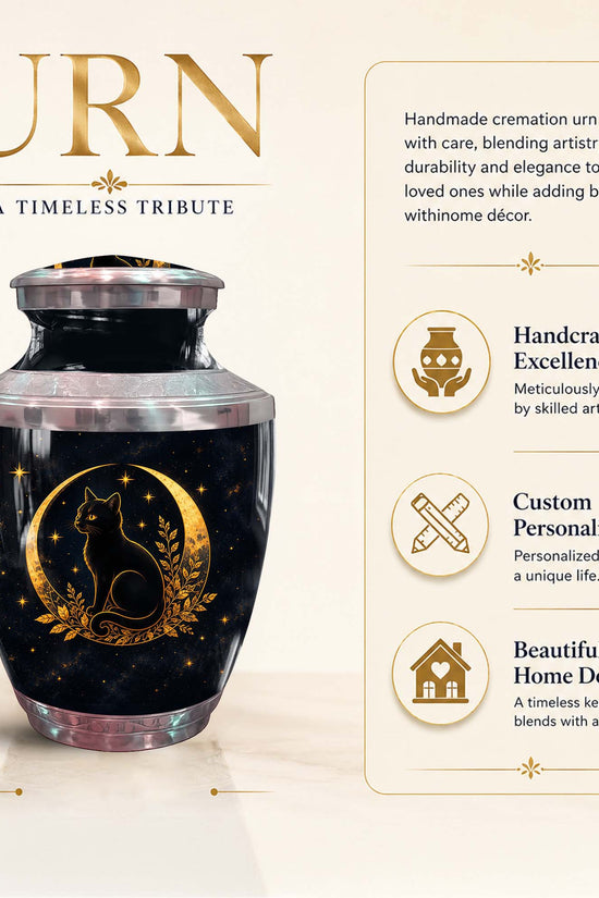Celestial Cat Urn For Ashes - Starry Night Memorial Ashes Urn