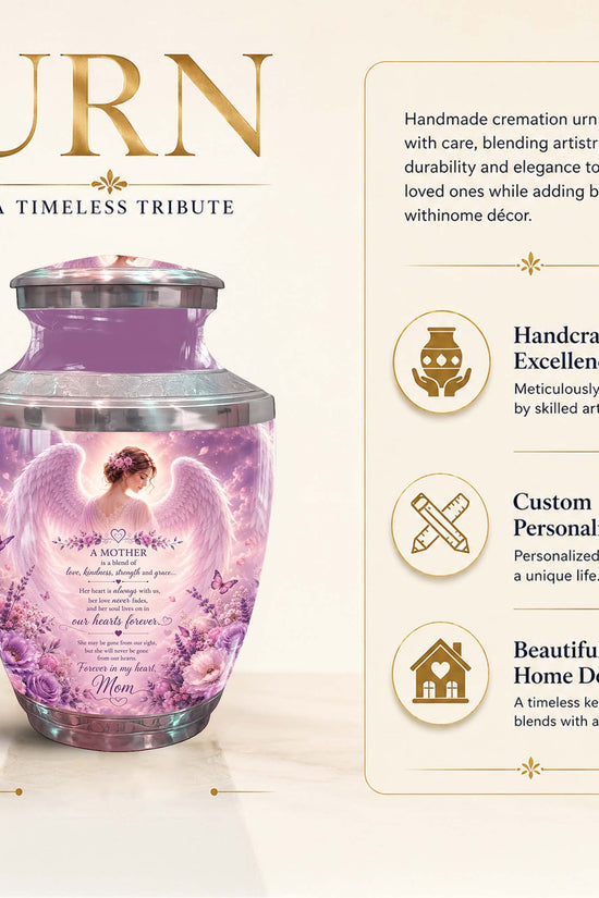 Angel Themed Funeral Urn for Mother - Pink Winged Angel Urn