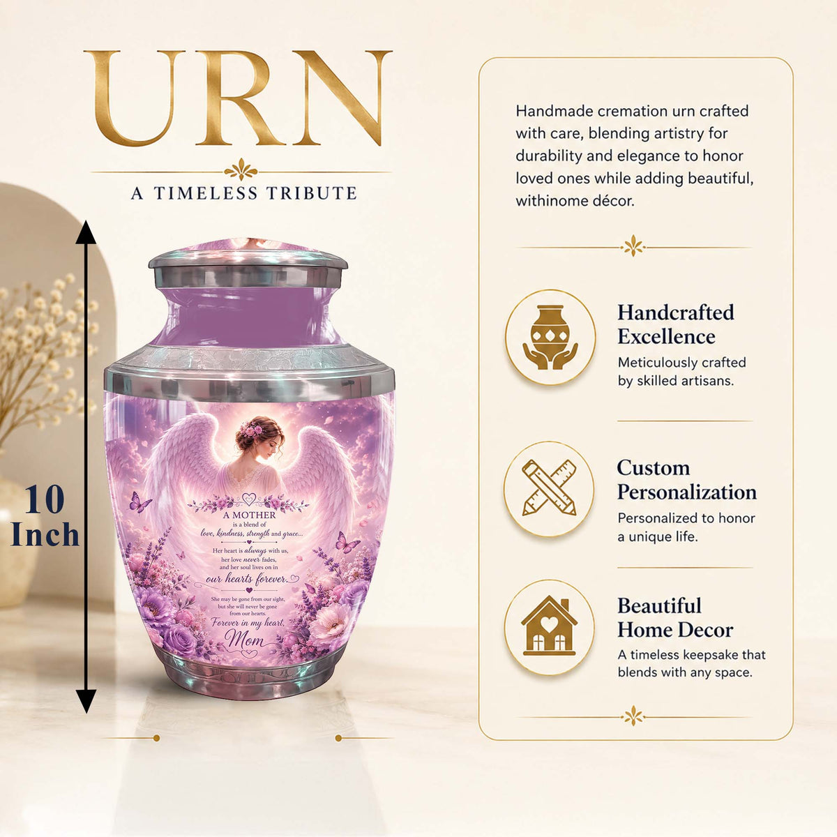Angel Themed Funeral Urn for Mother - Pink Winged Angel Urn