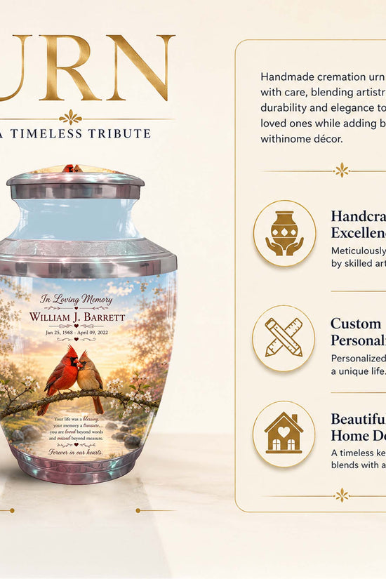 Cardinal Bird Pair Themed Urn - Bird Memorial Urn For Lovers