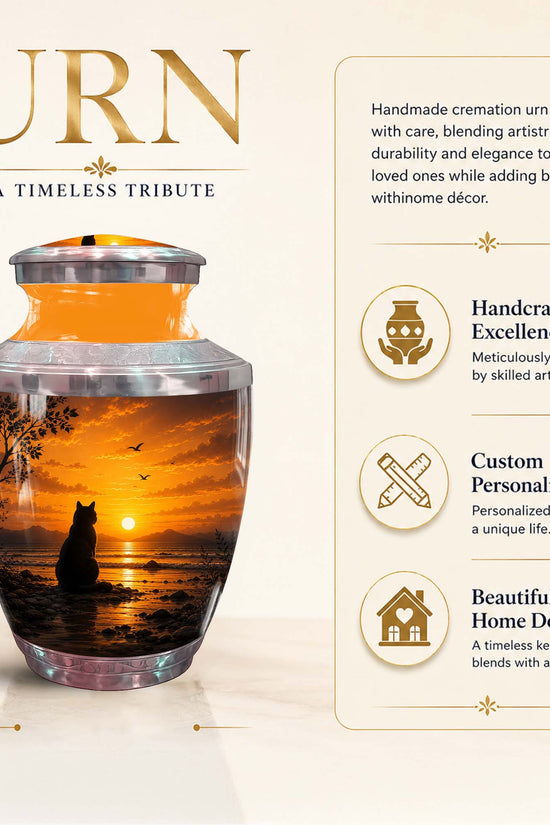 Cat Sunset Memorial Urn For Ashes - Sunset Cremation Urn For Pet