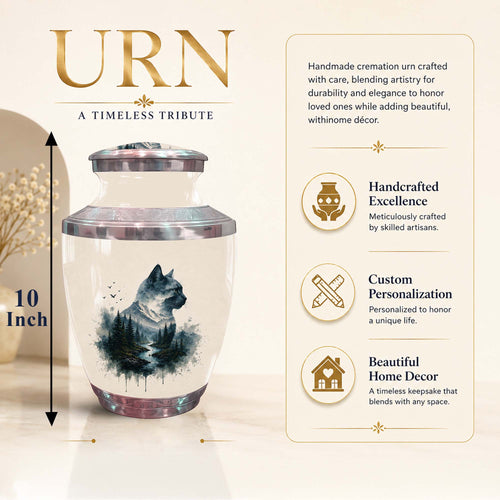 Cat Silhouette Cremation Urn For Pet - Nature Themed Urn For Cat