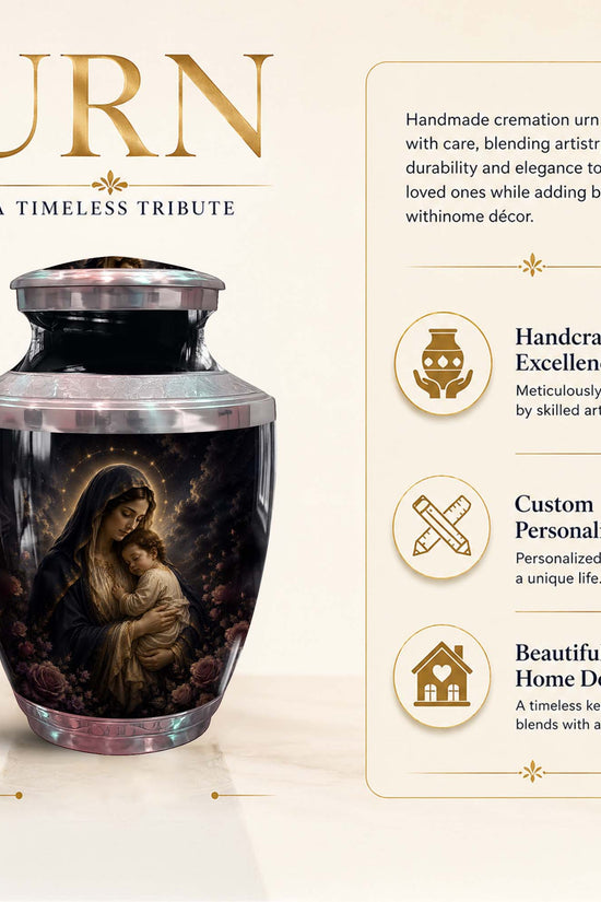 Mother Mary & Infant Jesus Urn – Religious Funeral Urn for Mother