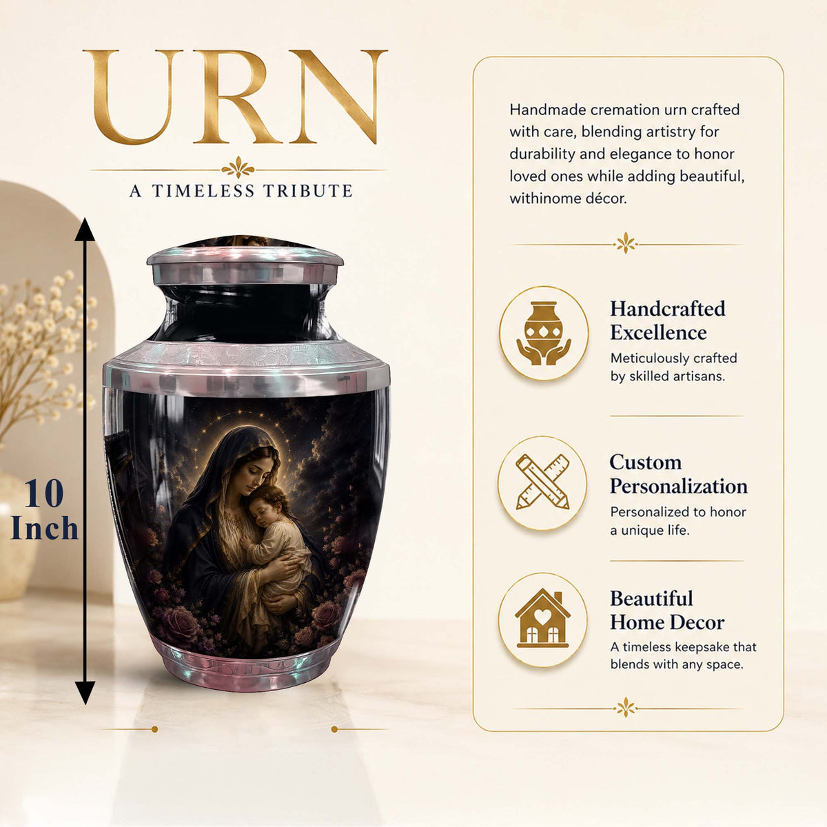 Mother Mary & Infant Jesus Urn – Religious Funeral Urn for Mother