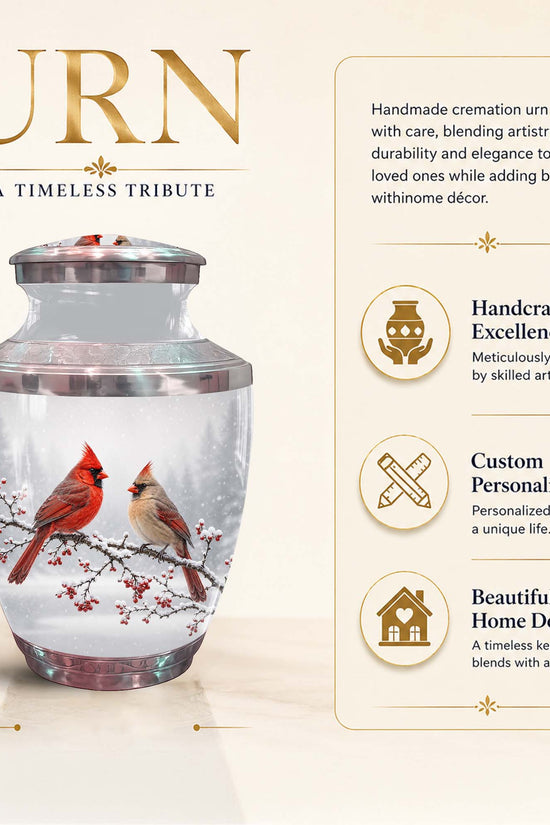 Cardinal Bird Themed Memorial Urn - Funeral Urns For Lovers