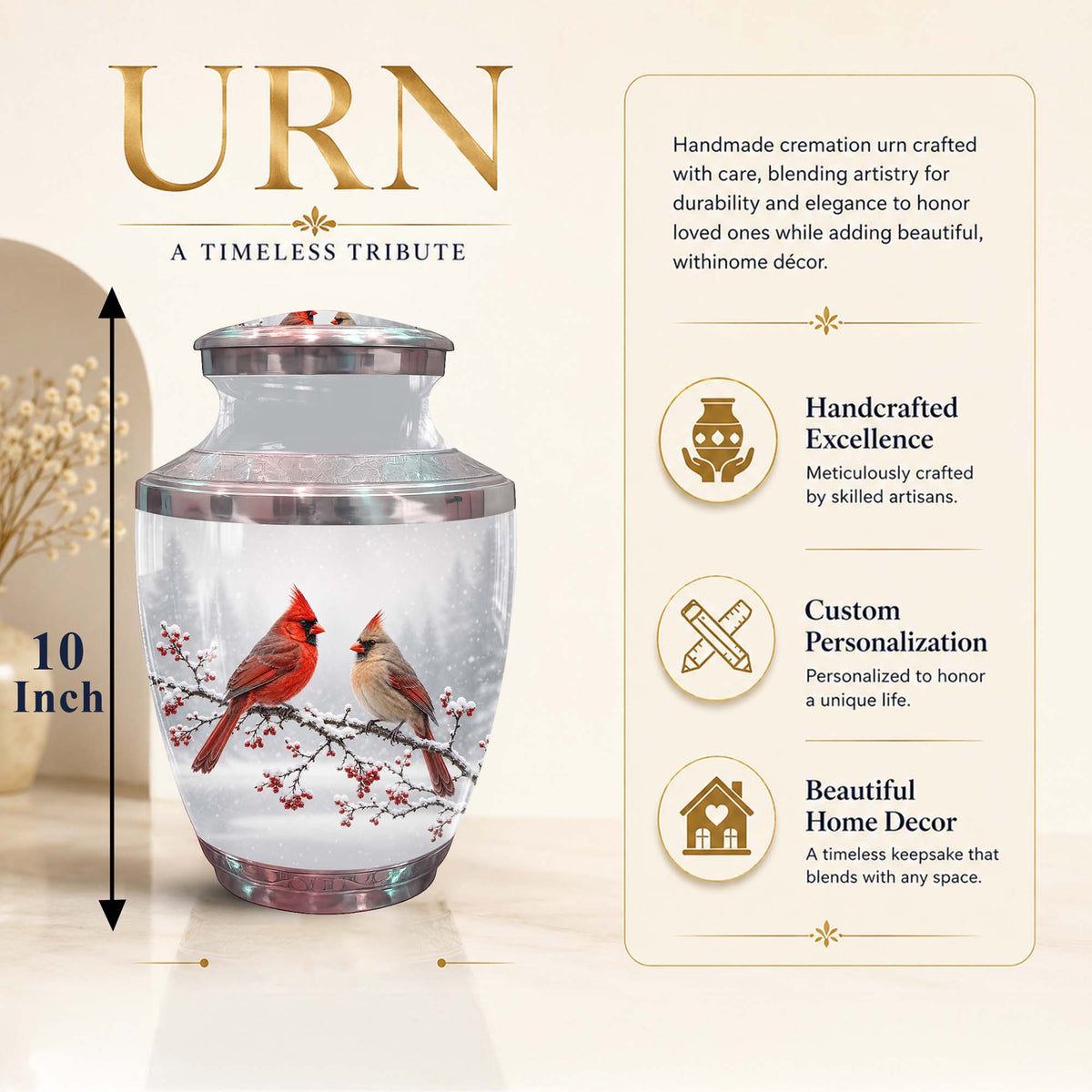 Cardinal Bird Themed Memorial Urn - Funeral Urns For Lovers