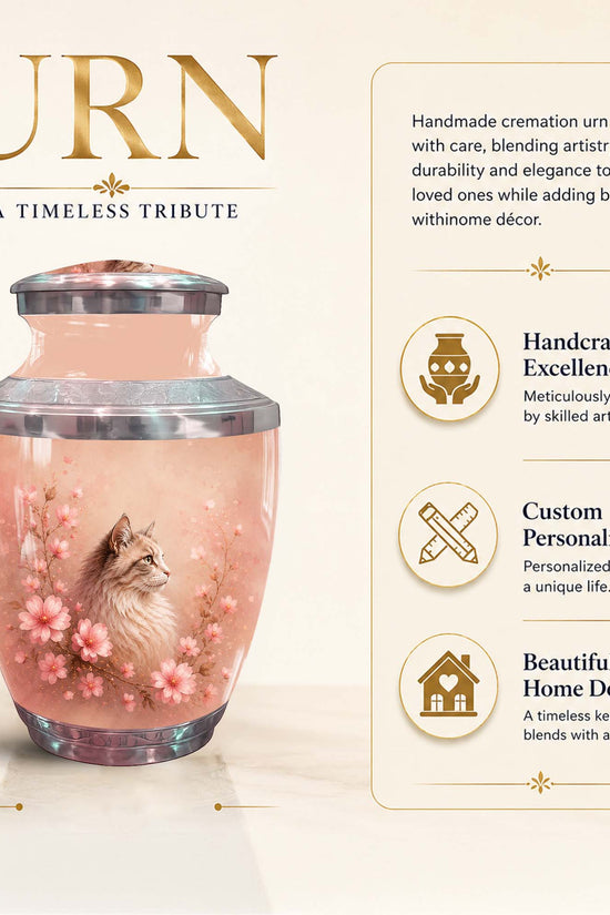 Cat Memorial Urn For Ashes - Floral Pet Cremation Urn