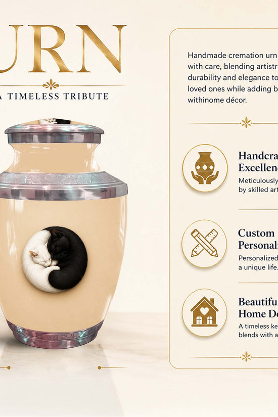 Yin Yang Memorial Urn For Cat - Unique Pet Cremation Urn For Cat