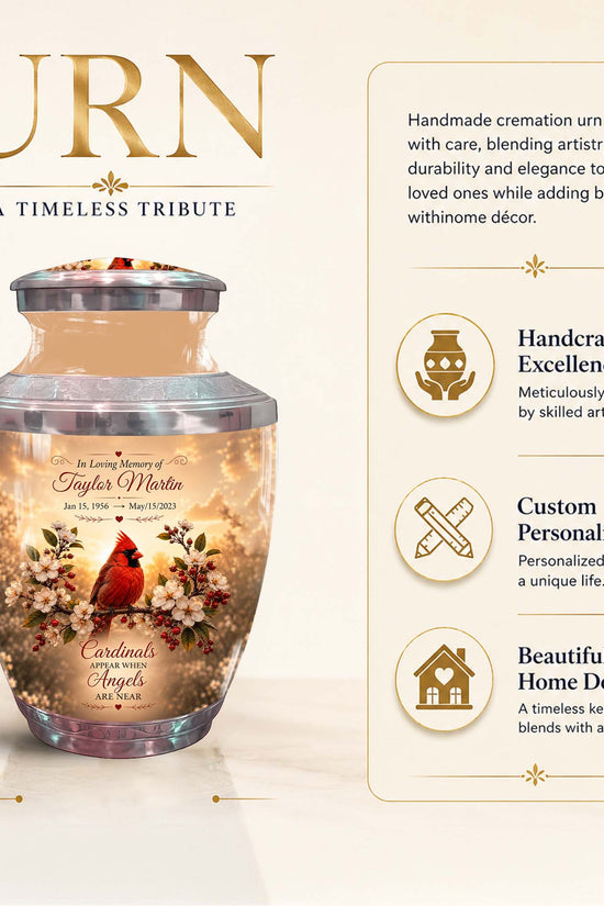 Red Cardinal Bird Memorial Urn - Floral Funeral Urns For Ashes