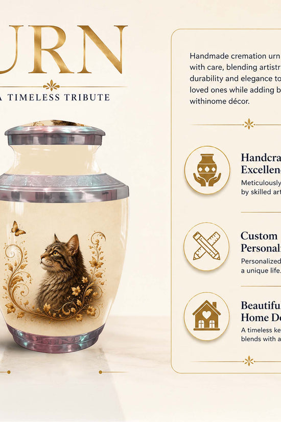 Artistic Cat Memroial Urn - Cat Themed Urn For Cremation Ashes
