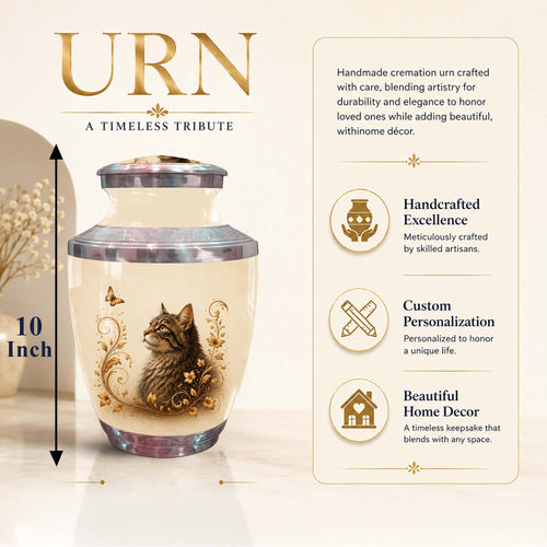 Artistic Cat Memroial Urn - Cat Themed Urn For Cremation Ashes