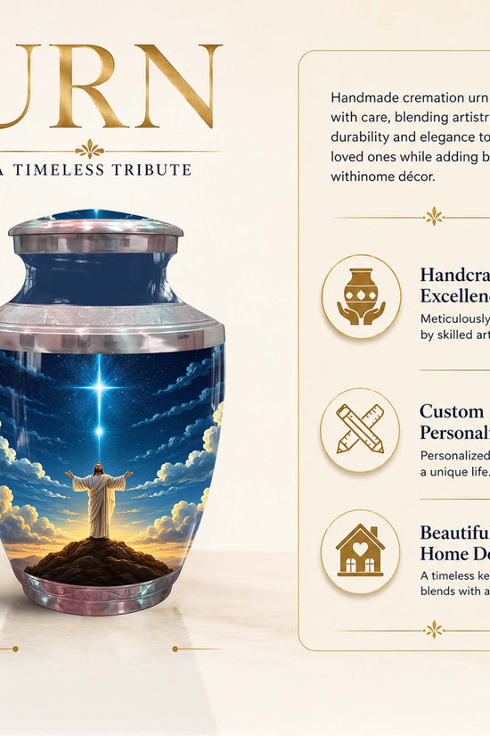 Jesus Themed Memorial Urn - Catholic Cross Funeral Urns For Ashes