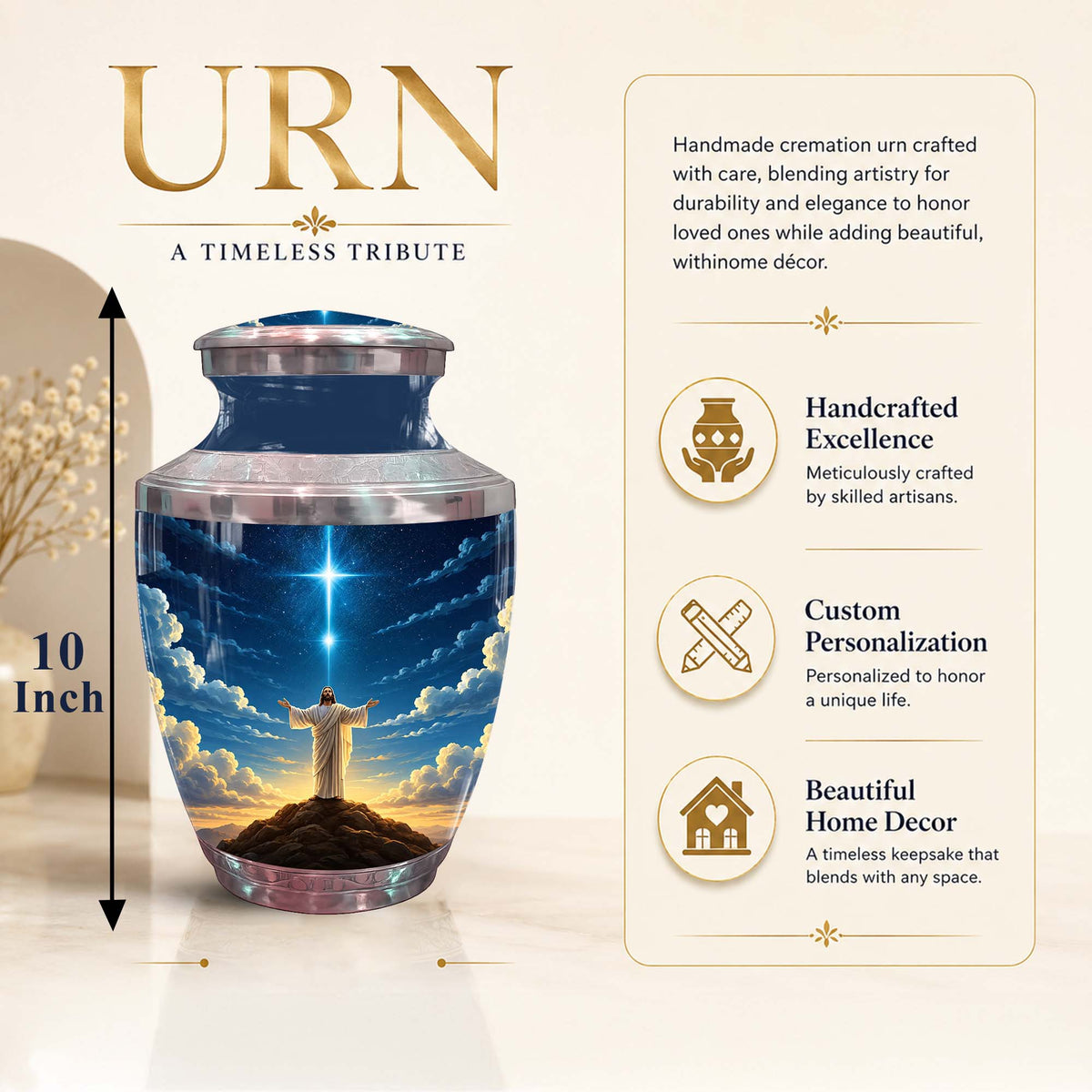 Jesus Themed Memorial Urn - Catholic Cross Funeral Urns For Ashes