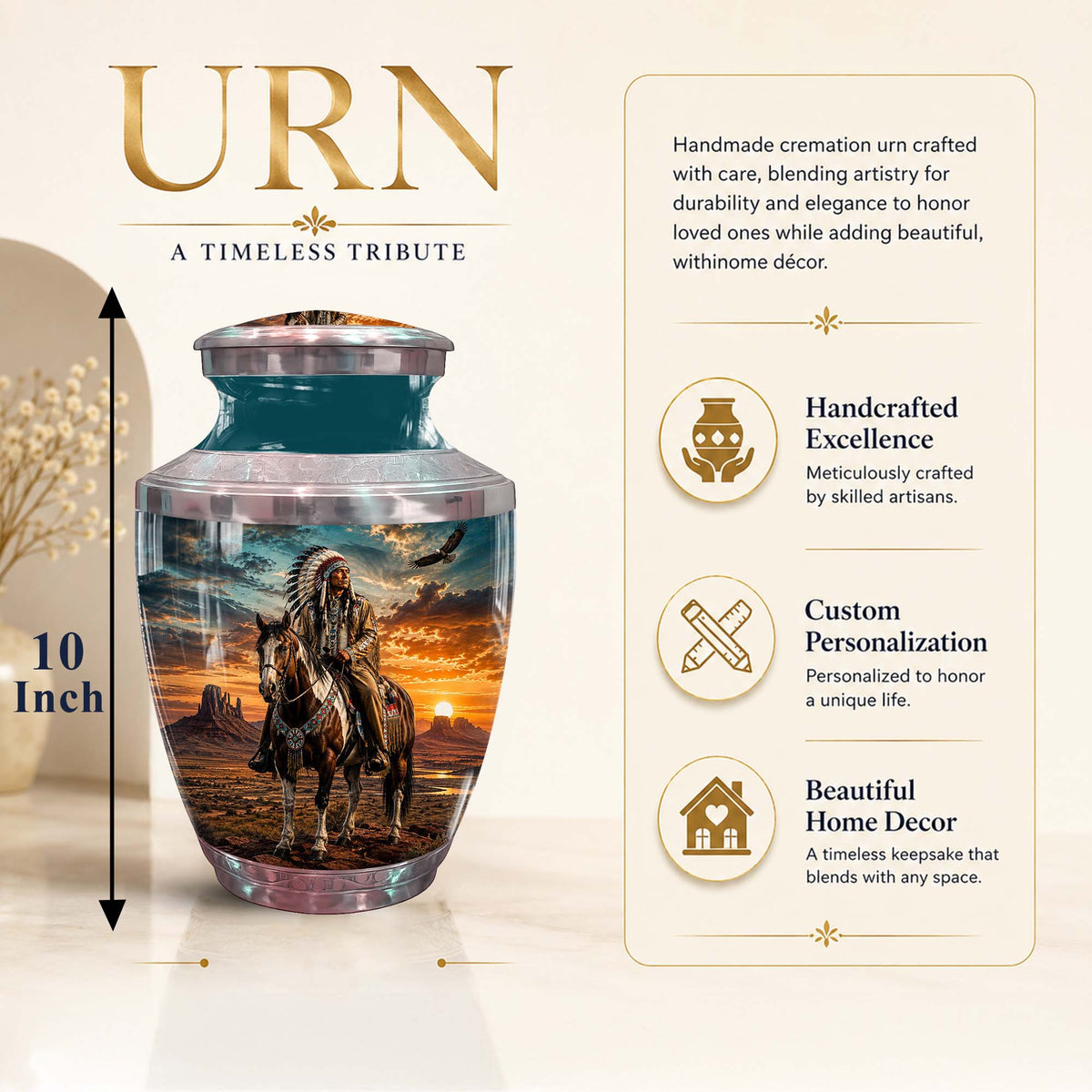 Native American Chief Urn - Sunset Funeral Urns For Men